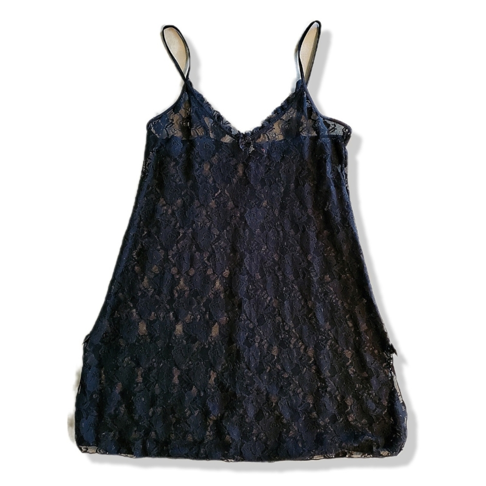 Smart & Sexy EUC Sheer Black Stretch Lace Nightgown Size L - Picture 2 of 6